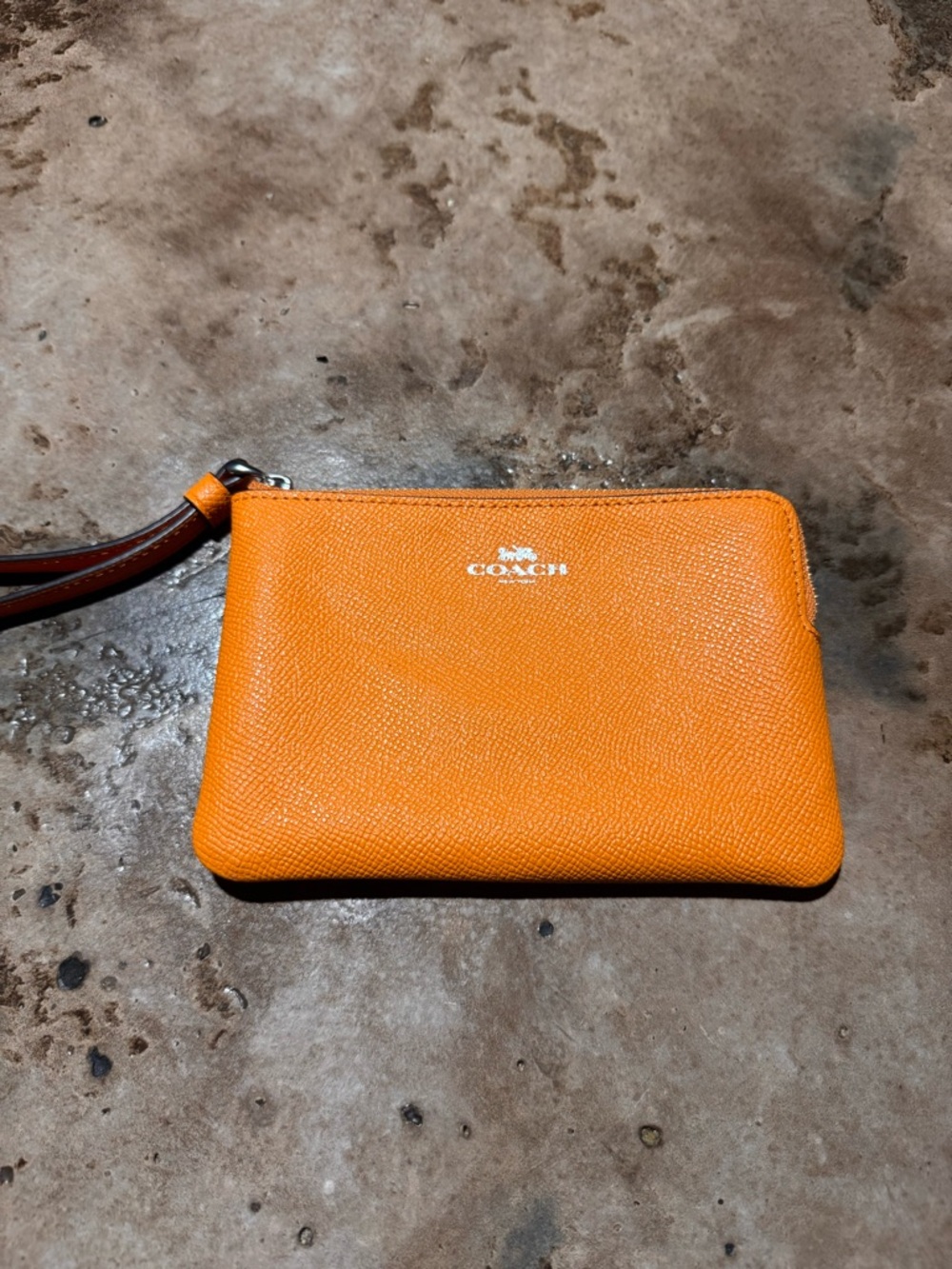 Coach Orange Pebbled Leather Wristlet Pouch